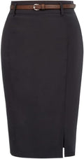 Women Bodycon Pencil Skirt with Belt Solid Color Hip-Wrapped