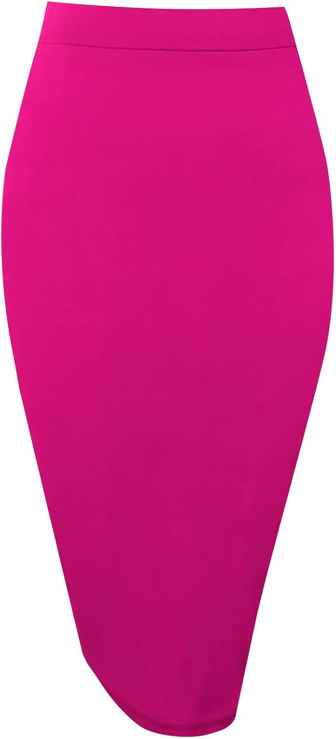 Women Bodycon Pencil Skirts Basic Elastic High Waisted Stretch Short Skirt Knee Lenght with Slit