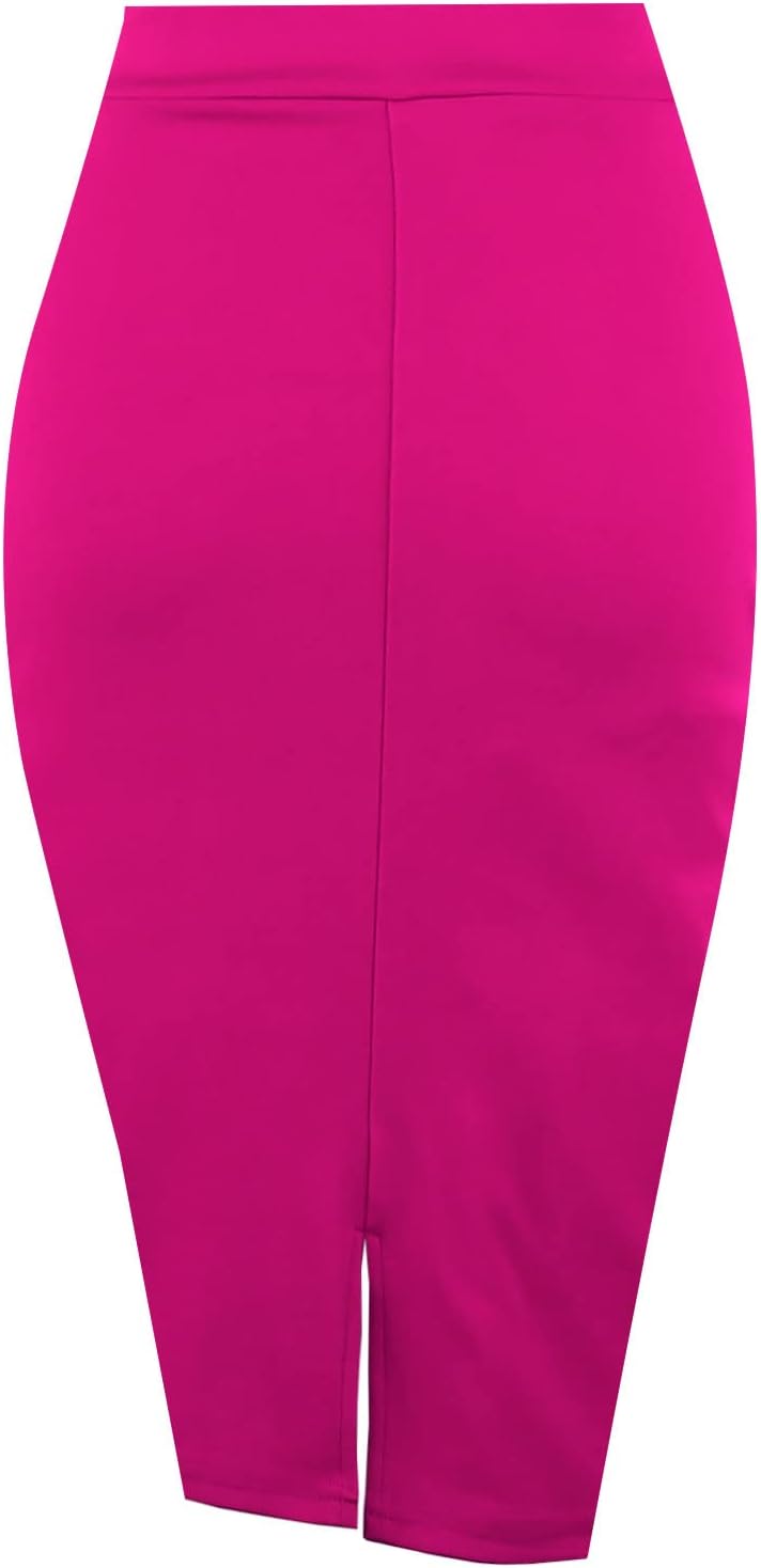 Women Bodycon Pencil Skirts Basic Elastic High Waisted Stretch Short Skirt Knee Lenght with Slit