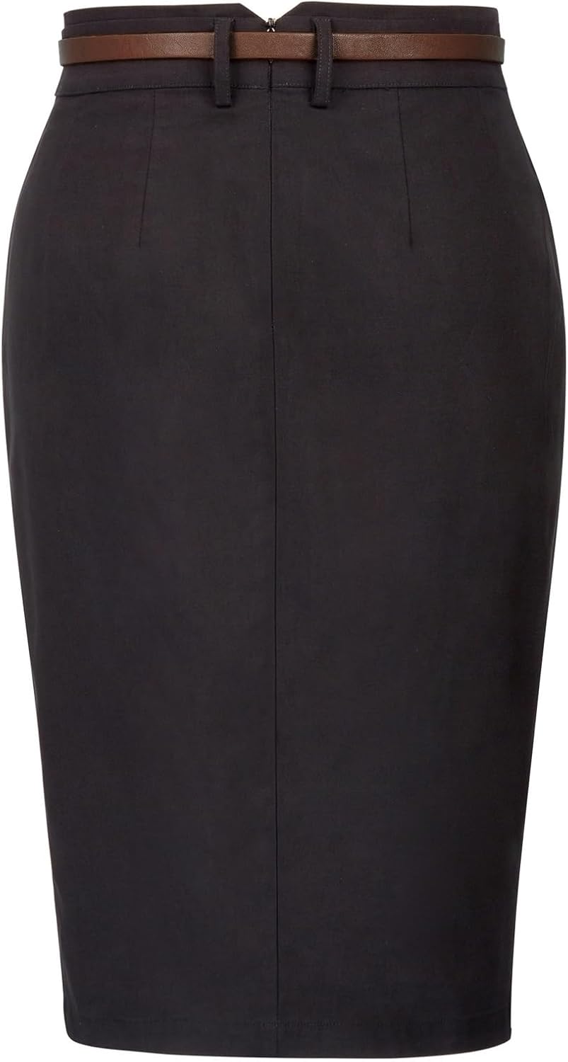 Women Bodycon Pencil Skirt with Belt Solid Color Hip-Wrapped