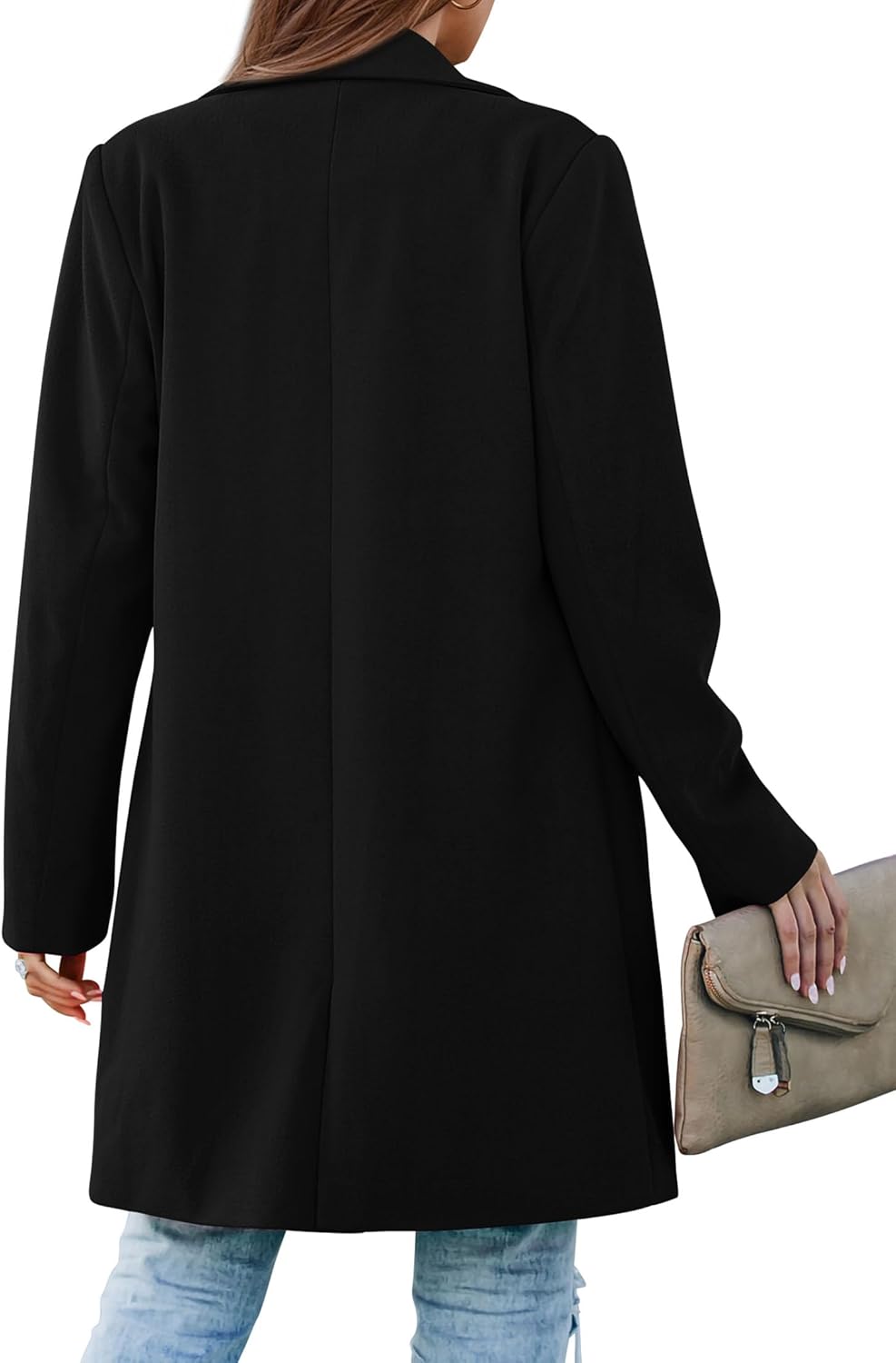 Women 2025 Spring Fall Long Blazer Jackets Long Sleeve Lapel Pockets Loose Fit Work Casual Blazers Outerwear