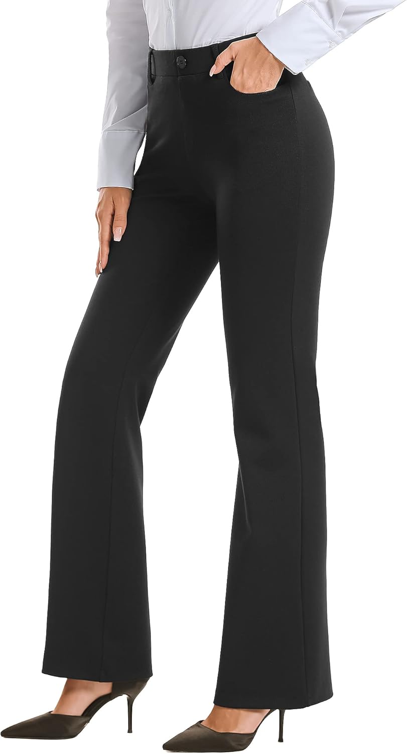 Women 28"/30"/ 32" Bootcut Dress Pants Business Casual Work Pants with Pockets Pull On Regular Slacks for Office