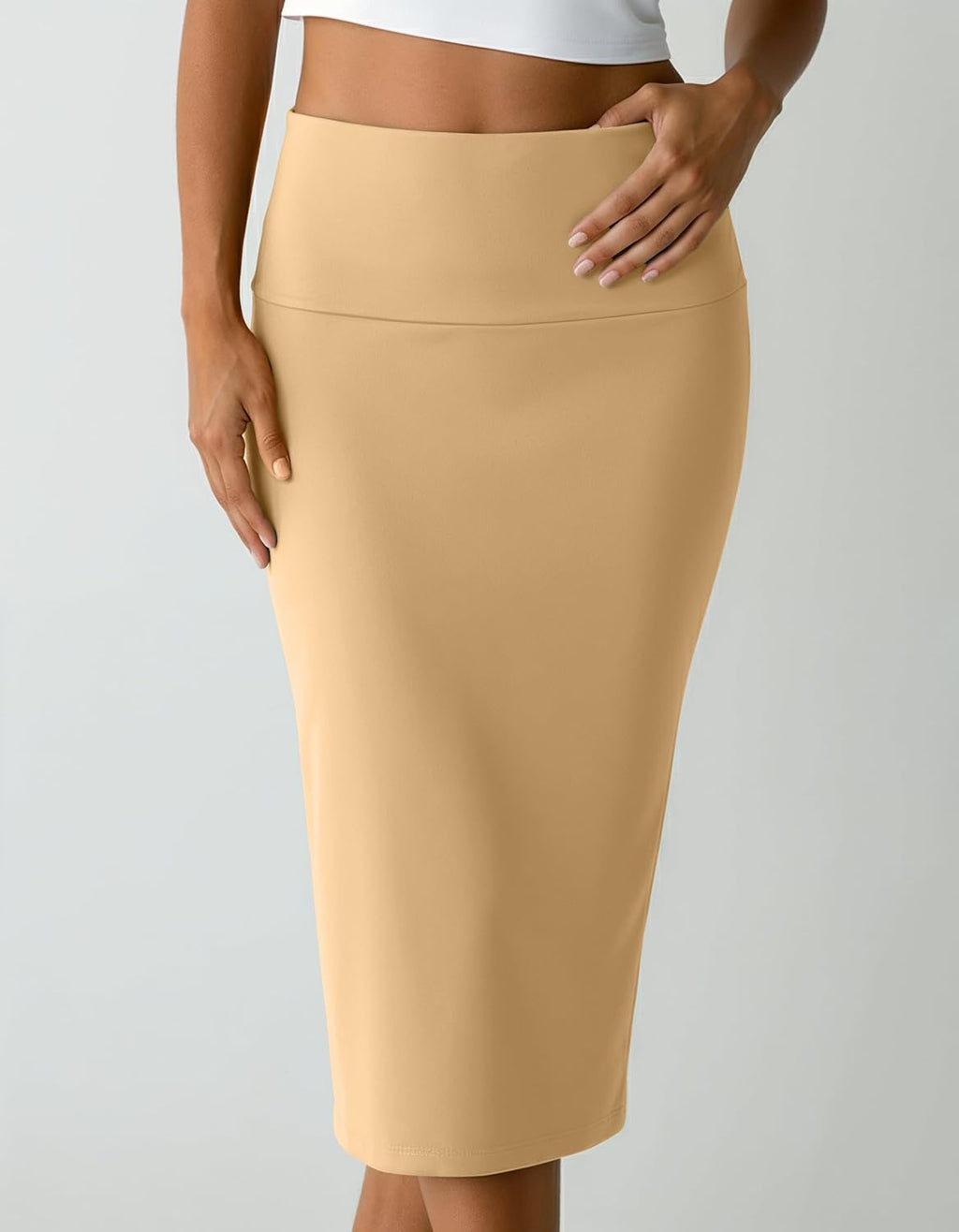 3 Pack: Women Soft Midi Skirt – High Waisted Pencil Work Office Business Casual Skirts with Back Slit Plus