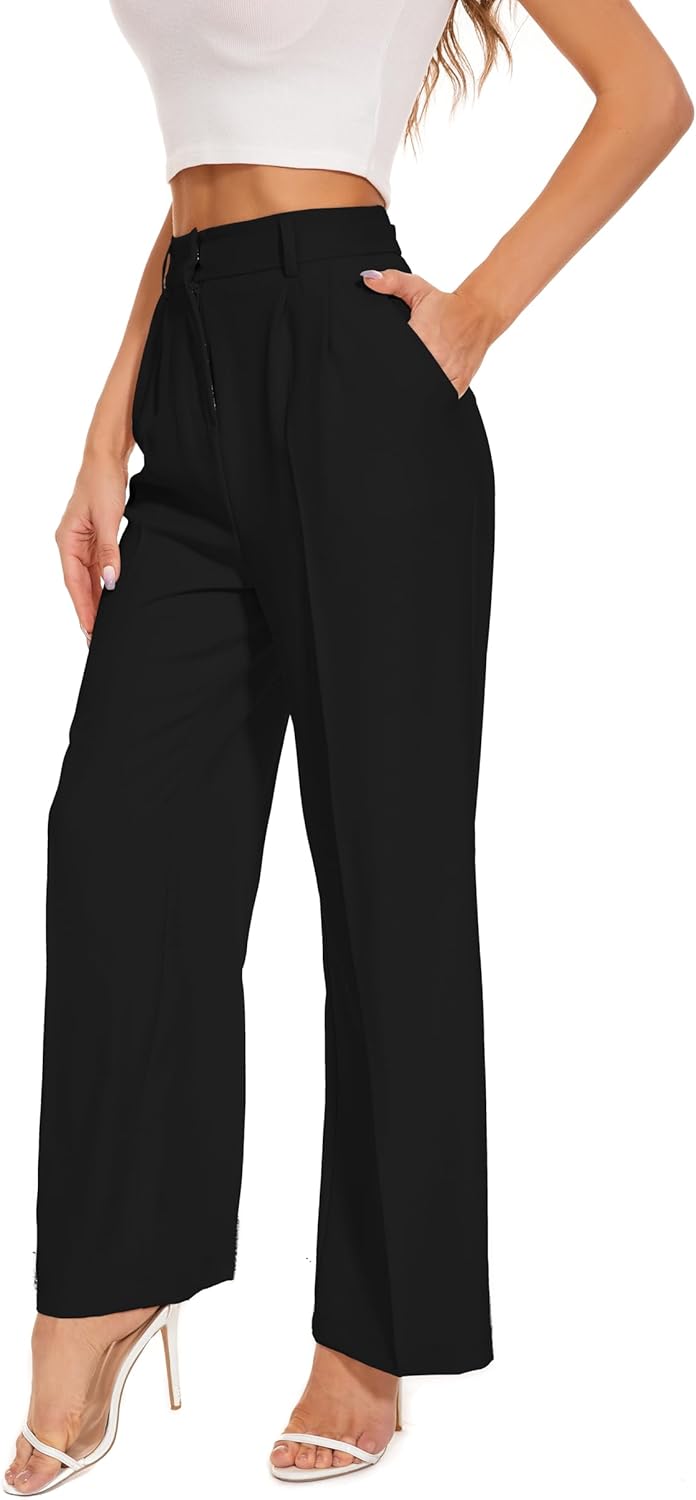 Wide Leg Pants Women High Elastic Waisted in The Back Business Work Trousers Long Straight Suit Pants