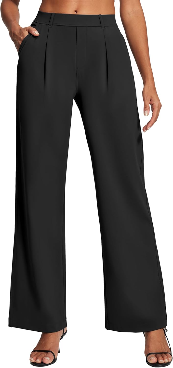 Women Dress Pants Wide Leg Stretchy Work Pants Women Pull On Business Casual Trousers Slacks for Women