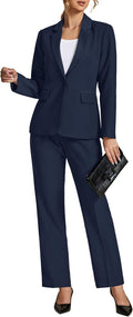 Pant Suits for Women Dressy 2 Piece Blazer and High Rise Straight Leg Pants Sets Business Casual Outfits
