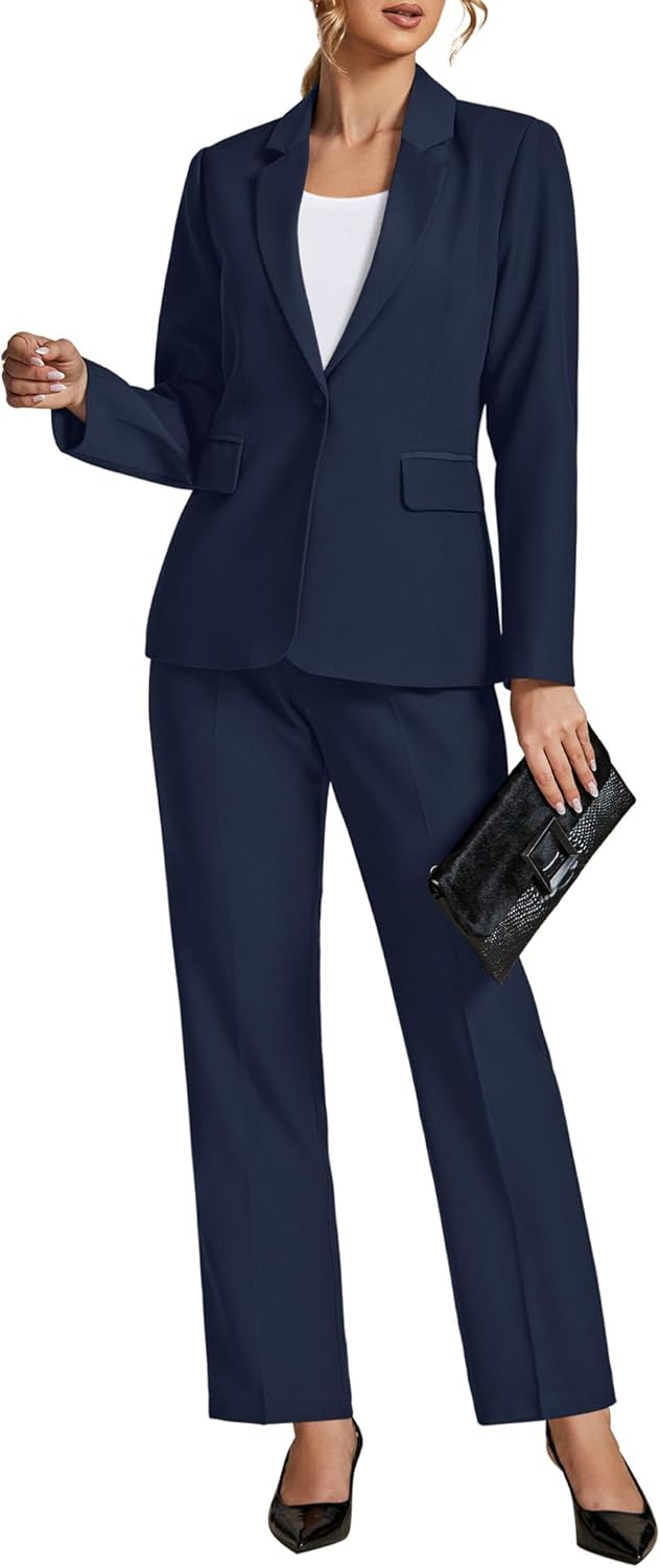 Pant Suits for Women Dressy 2 Piece Blazer and High Rise Straight Leg Pants Sets Business Casual Outfits