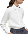 Women Button Down Shirt Classic Long Sve Collared Tops Work Office Chiffon Blouse