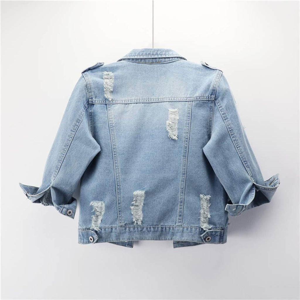 Women Autumn 3/4 Sleeve Retro Short Denim Jackets Light Blue Jean Coats