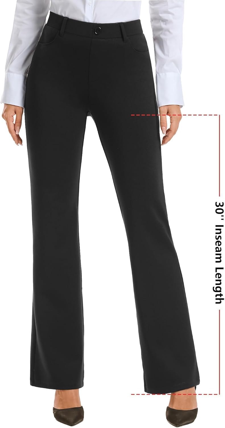Women 28"/30"/ 32" Bootcut Dress Pants Business Casual Work Pants with Pockets Pull On Regular Slacks for Office