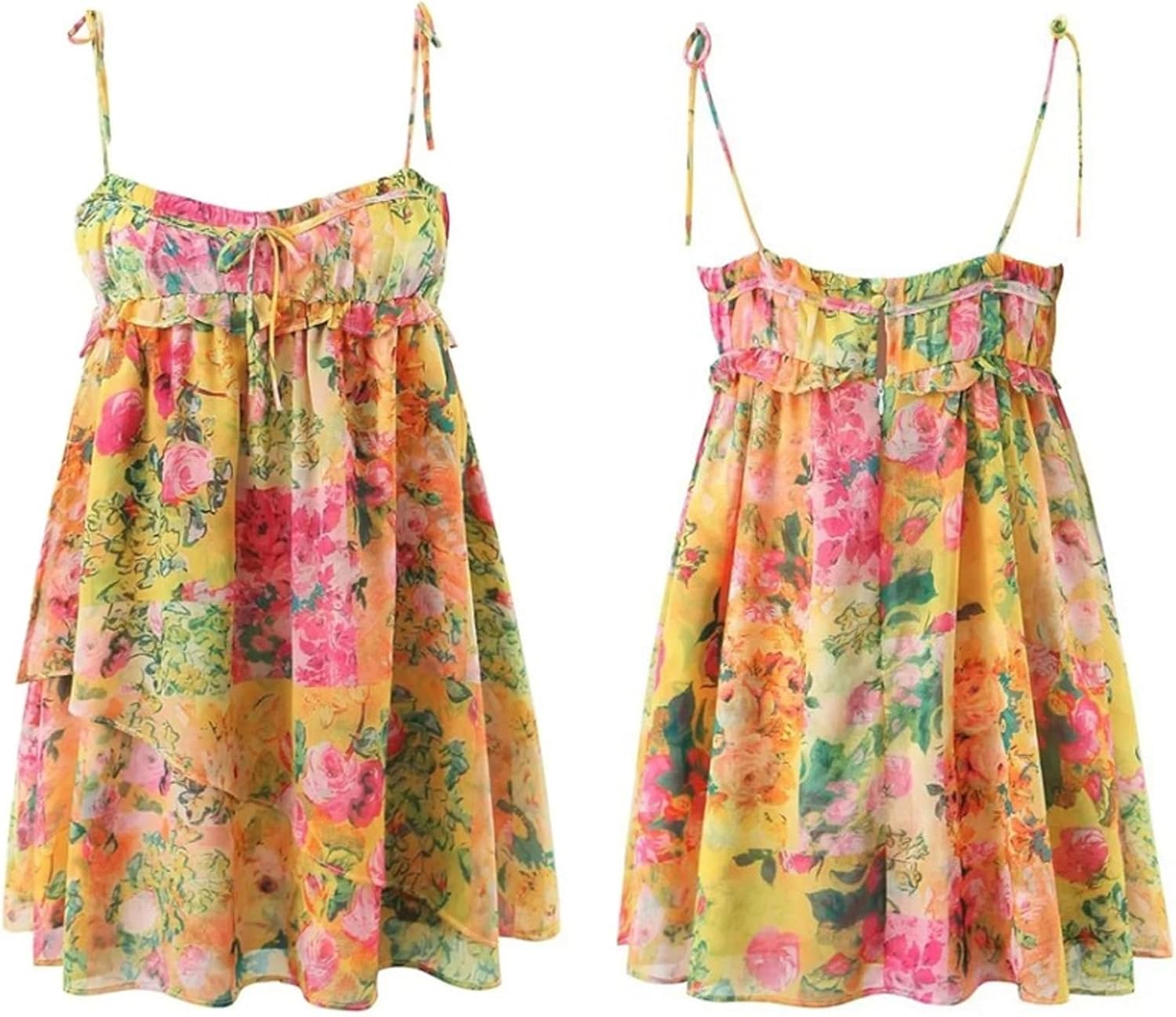 Floral Boho Mini Dress Flowy Chiffon Spaghetti Strap Corset Dress  Floral Summer Dresses for Women 2024