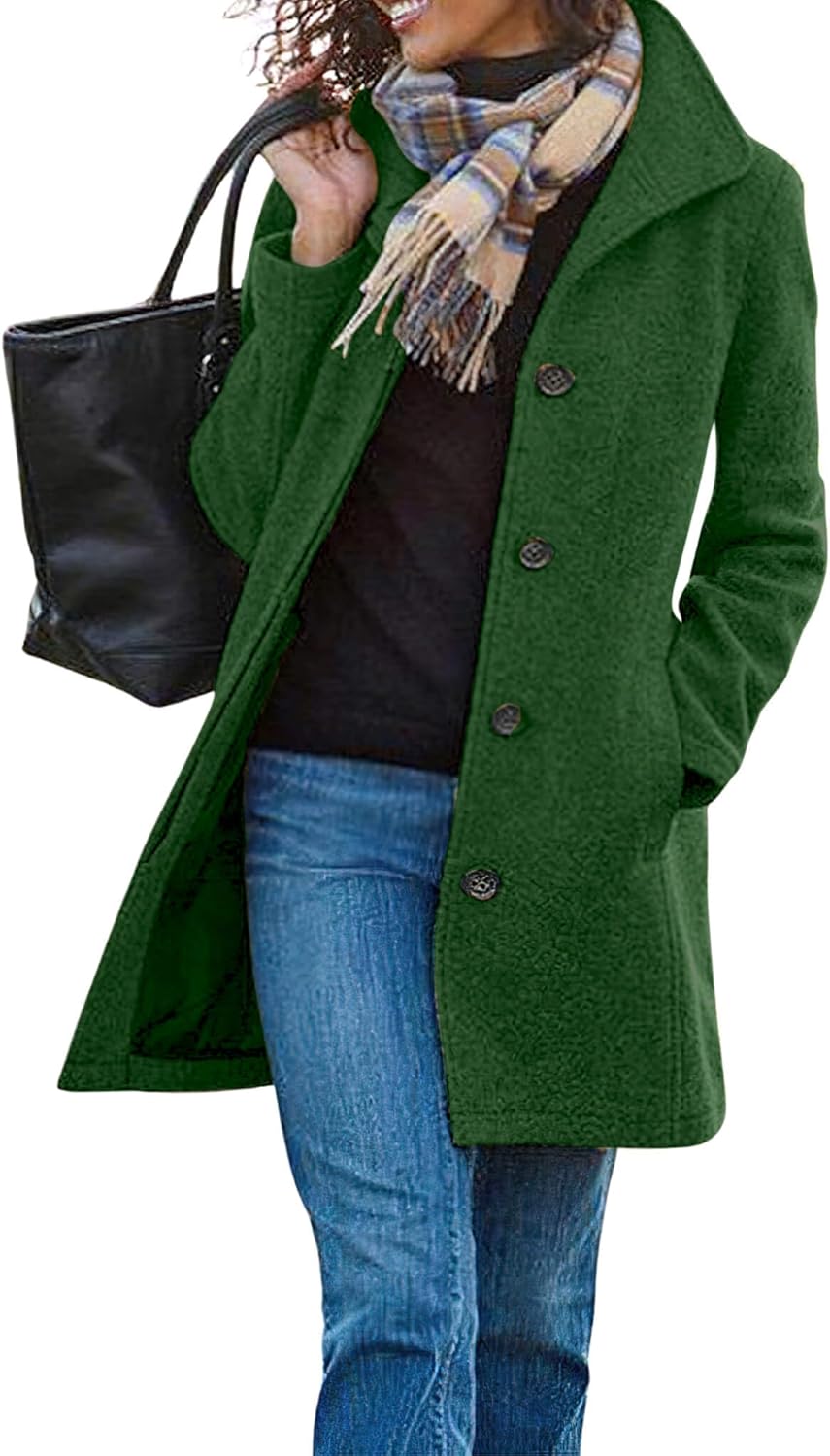 Women Casual Thicken Wool Blend Stand Collar Single Breasted Pea Coat
