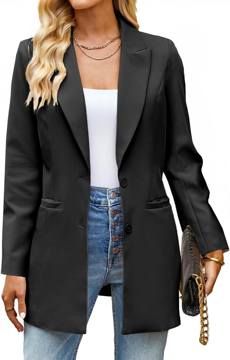 Blazers for Women Business Casual Long Blazer Jackets Dressy Work Professional Office Outfits Lapel Pockets