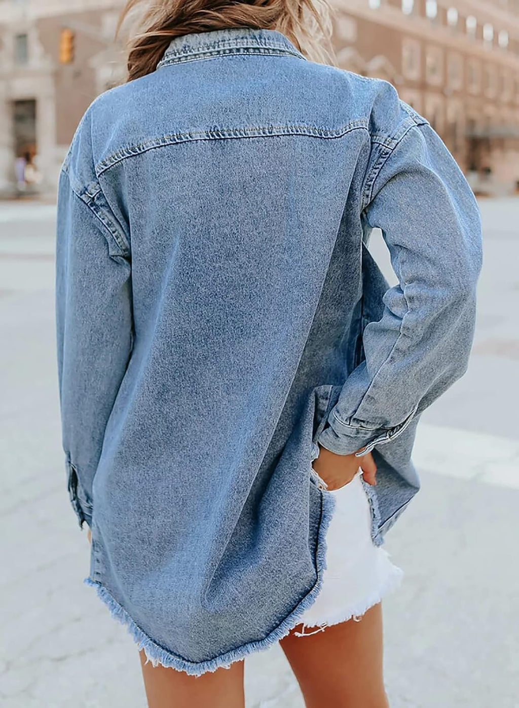 Women Oversized Denim Jacket Casual Long Sleeve Denim Shirts Distresse Jean Jacket 2025 Spring Outfits
