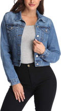 Women Denim Jackets Cropped Long Sleeve Basic Button Down Crop Jean Shacket with Pockets