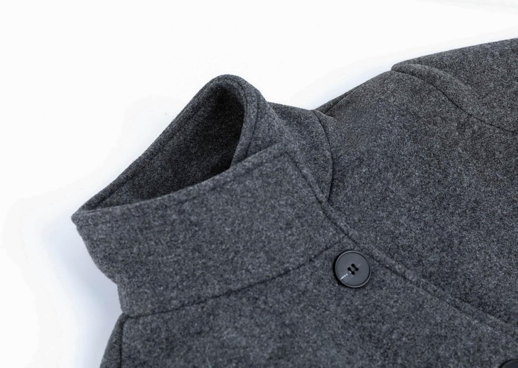 Women Casual Thicken Wool Blend Stand Collar Single Breasted Pea Coat