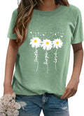 Women Crewneck Daisy Print Short Sleeve T-Shirts Summer Faith-Hope-Love Raglan Sleeve Tees Loose Fit Graphic Tops 2024