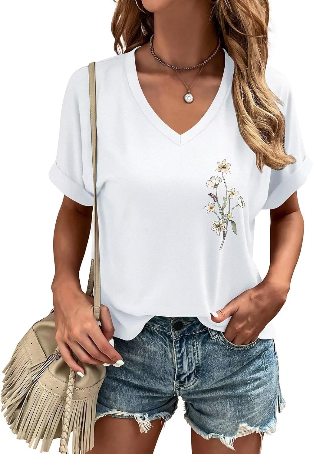 Women Sunflower Print T Shirts V Neck Graphic Short Sleeve Vintage Tees Summer Casaul Loose Fit Tops