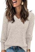 Women Sweatshirts V Neck Long Sleeve Shirts Loose Casual Fall Fashion Sweaters S-2XL
