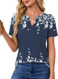Short Sleeve Blouses for Women V Neck T Shirts Pleated Summer Dressy Casual Tops
