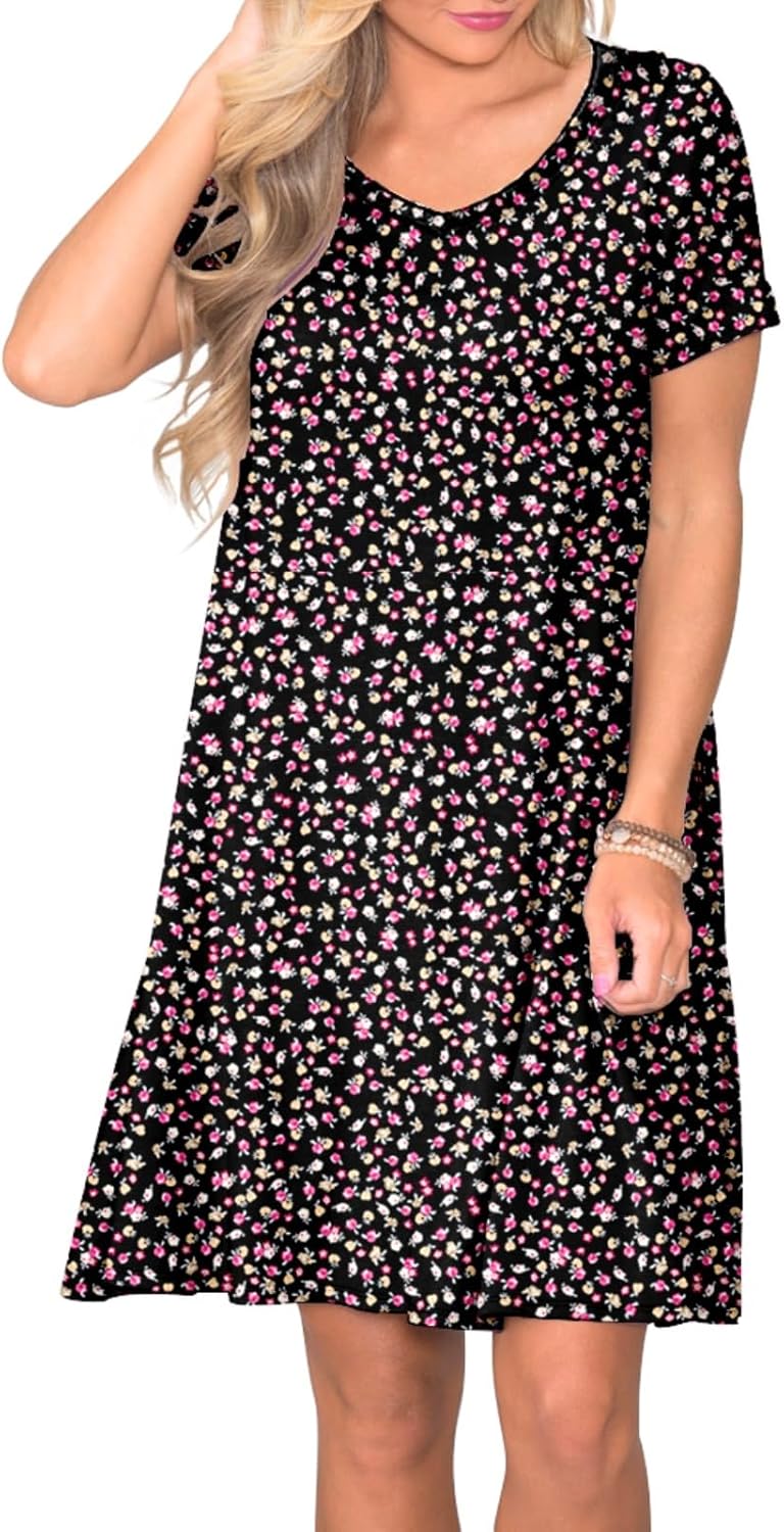 Women Casual T Shirt Dress Summer Short Sleeve Swing Dresses with Pockets