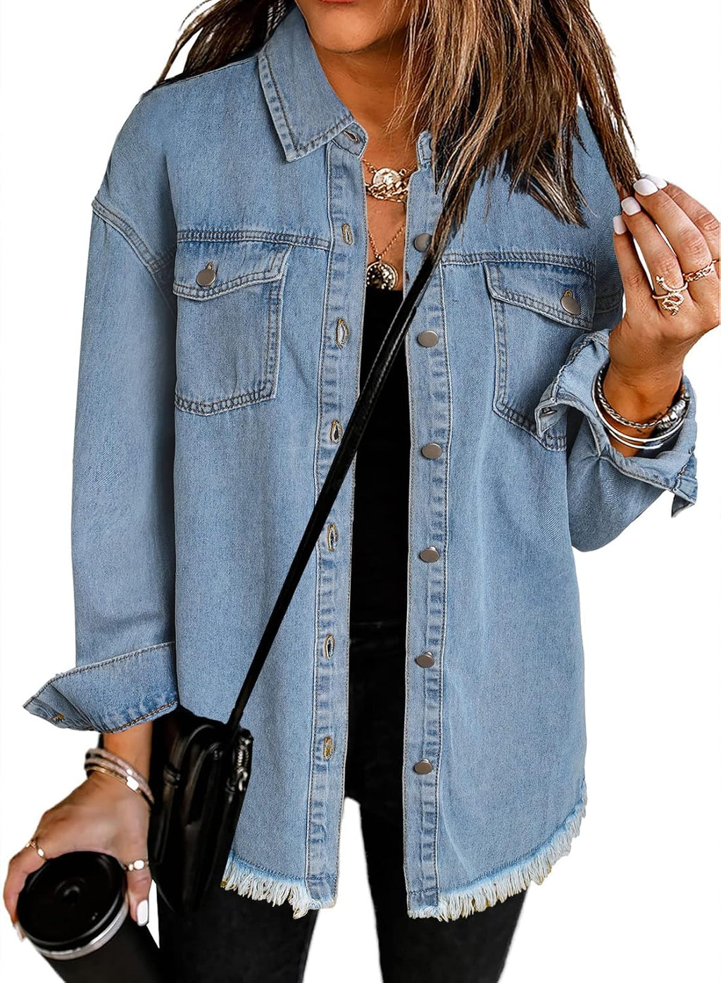 Women Oversized Denim Jacket Casual Long Sleeve Denim Shirts Distresse Jean Jacket 2025 Spring Outfits