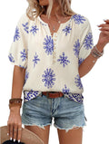Women Summer Tops V Neck Short Sleeve Blouses Casual Button Down Shirts Floral Boho Clothing Trendy 2025