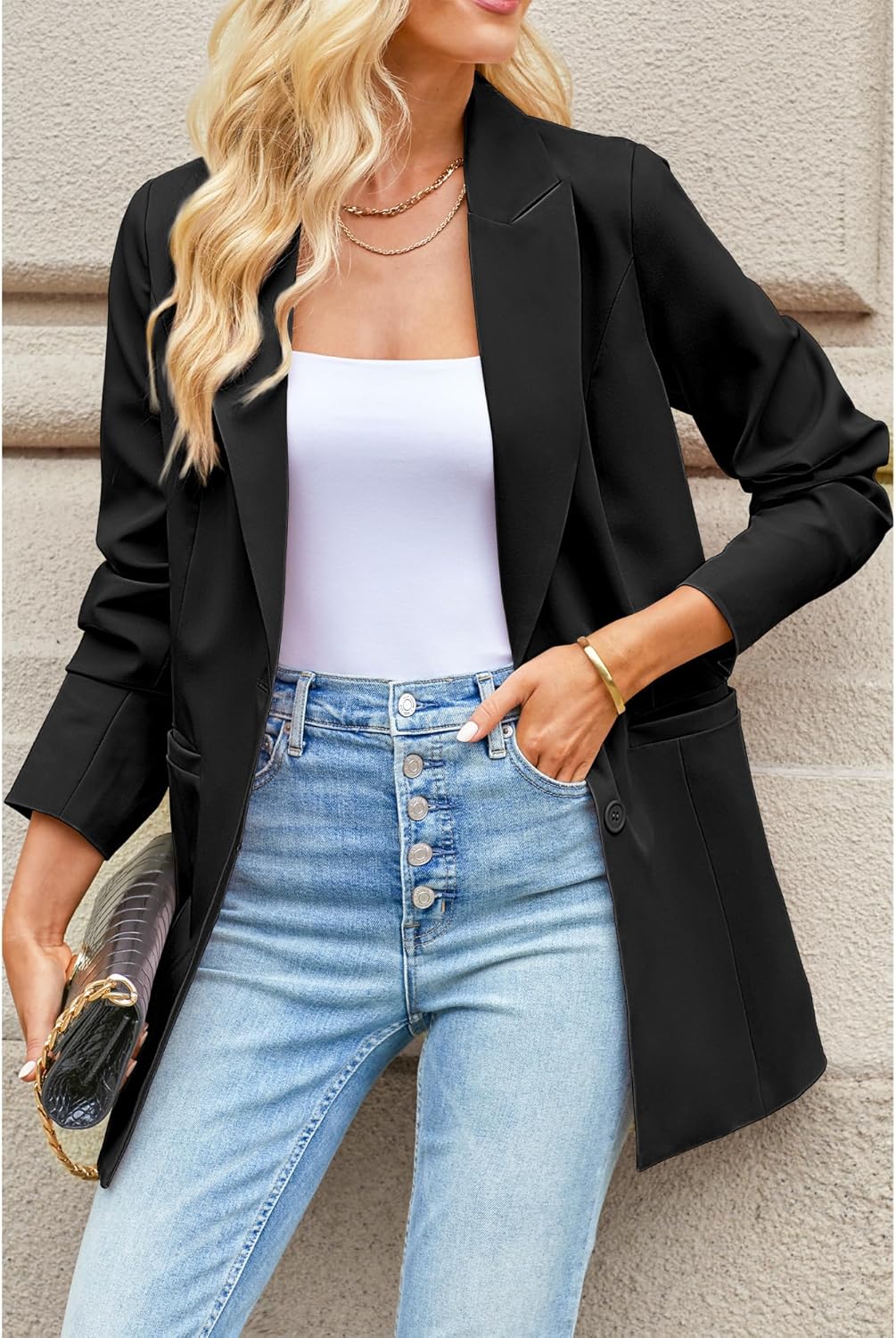 Blazers for Women Business Casual Long Blazer Jackets Dressy Work Professional Office Outfits Lapel Pockets