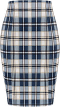Women Knee Length Elastic Waist Stretchy Bodycon Plaid Business Pencil Skirt