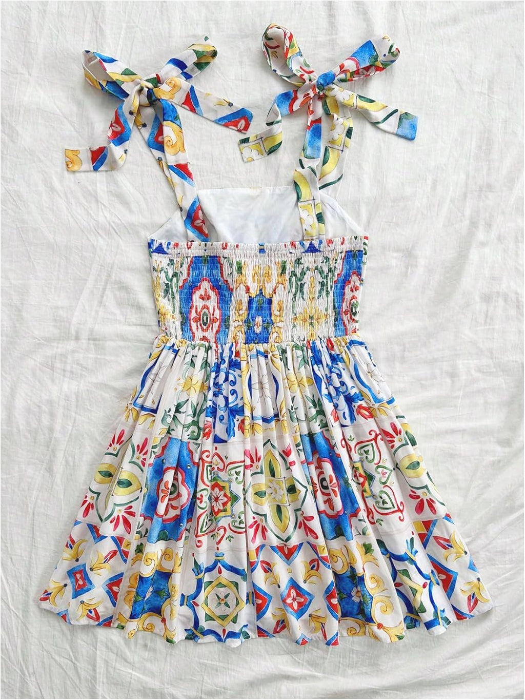 Women Summer Floral Print Tie Shoulder Cami Dress Flare Hem Boho Mini Dress