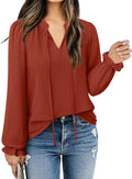 Women Business Casual Blouses Ruffle V Neck Work Dressy Shirts Long Sve Chifffon Tunic Tops